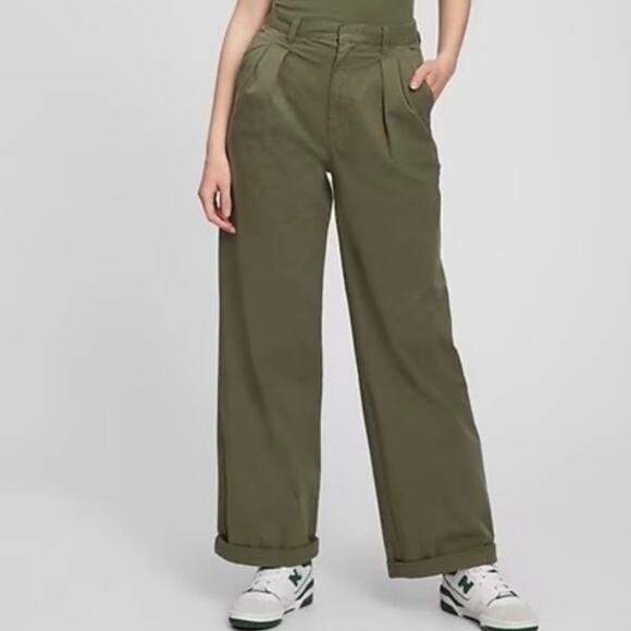 Gap Pleated Wide Khaki Coastal Minimalist Pants In Army Green Size 16 - Picture 3 of 13